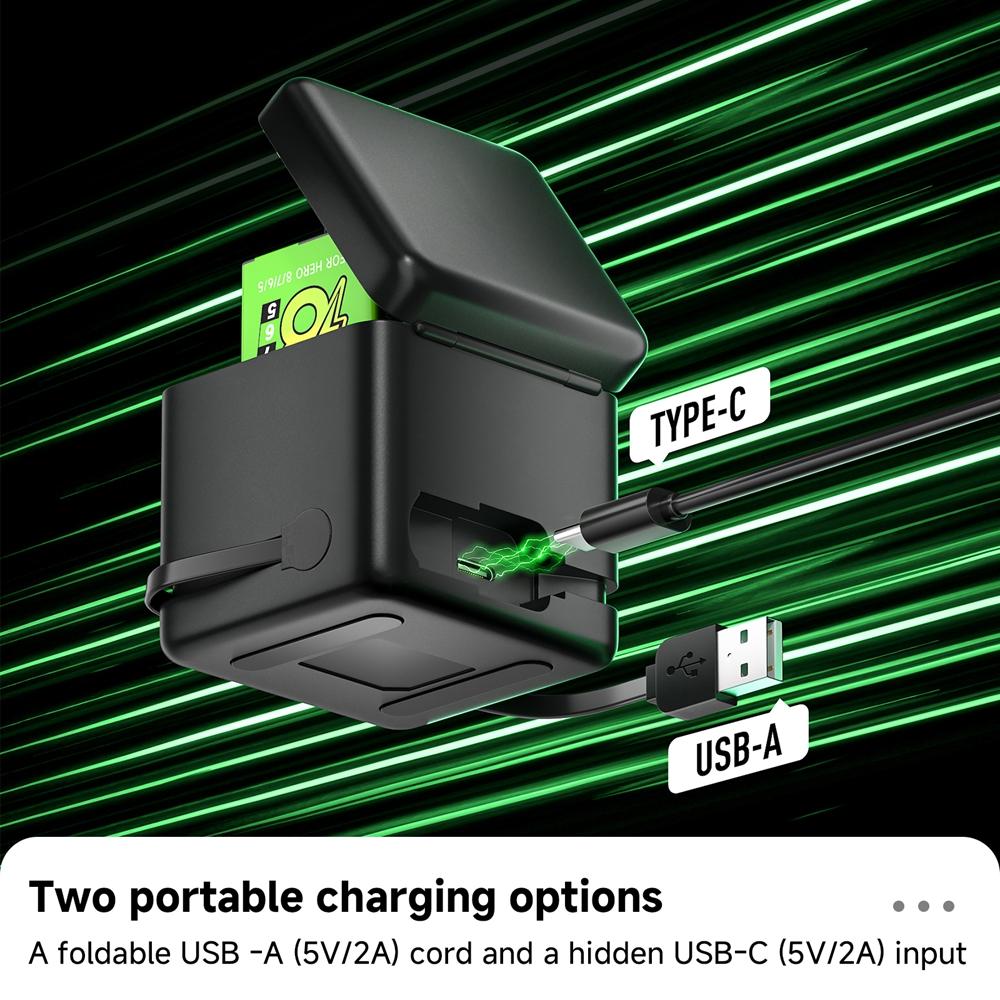PALO 1800mAh Battery For GoPro Hero 8 7 6 5 Li-ion Battery Pack Motion Camera Battery Storage for GoPro Hero8 Rechargeable Batteries