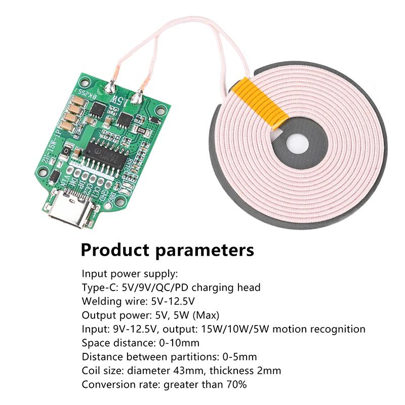 15W Type-C Wireless Charging Module Coil Transmitter Board High Efficiency Inductive Charger Diy Circuit Module