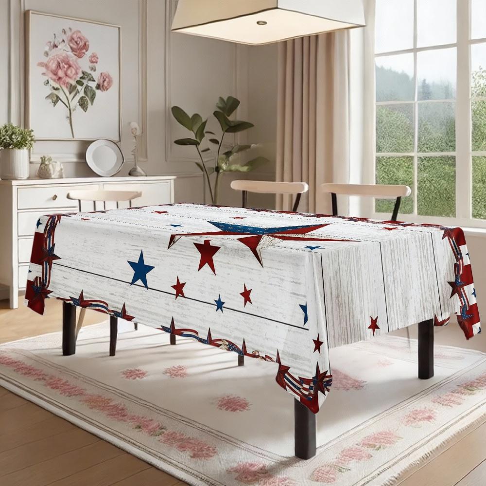 American Flag Star Rectangle Tablecloth for Table Decor Holiday Party Waterproof Reusable Table Cloth for Table Dining Room