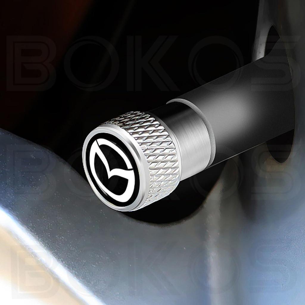 Tire Valve Caps for Mazda Mazda Mazda Mazda Mazda Mazda Stylish Atenza, Axela, CX-3 MS, CX-4, CX-5, CX-8 - Dress-up (Silver)