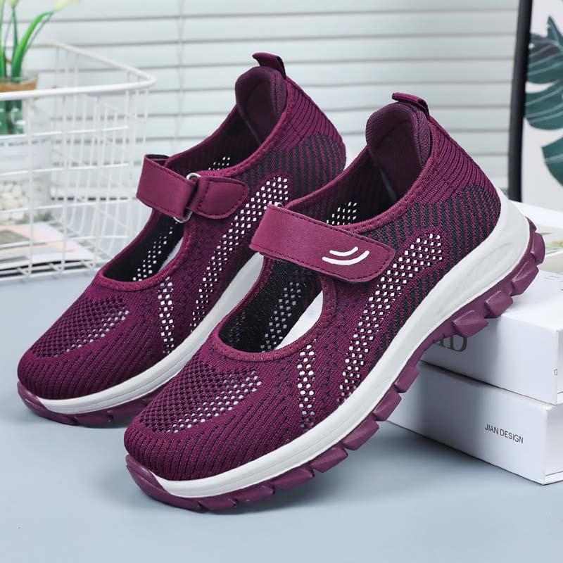 Shoes Women's Summer Mesh Walking Shoes Flying Woven Breathable Middle-aged and Elderly Mother Shoes Velcro Women's Shoes Lazy Casual Shoes
