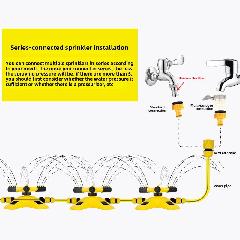 360 Degree Automatic Rotating Sprinkler with 1/2 Inch Water Connector, 3-Arm Garden Irrigation Sprayer for Lawn Watering