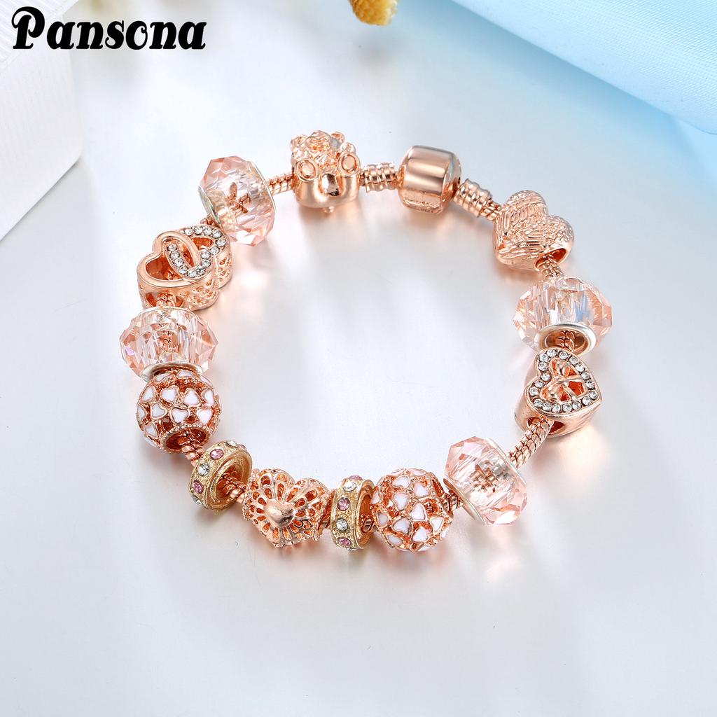 SCIONE Bracelet en or rose avec perles et diamants
