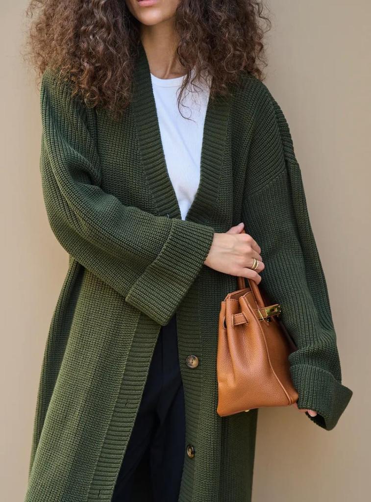 Europe, America autumn and winter women's clothing extended cardigan knitted sweater solid color casual loose jacket sweater