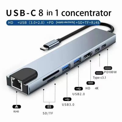 USB 8 in 1 Typ C 3 1 zu 4k HdTV Hub Adapter mit SD TF RJ45 Kartenleser PD schnelle Ladung für Macbook Notebook Computer