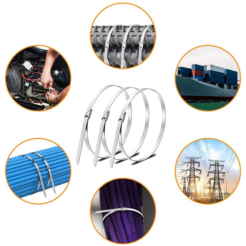 60/20Pcs Metal Cable Ties Stainless Steel Self-sealing Fastening Ring Reusable Wire Cord Ties Straps Organizer Home Improvement
