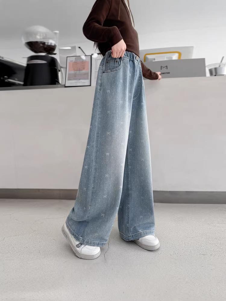 Meisjes Lente 2026 Wijde Pijp Jeans met Strik