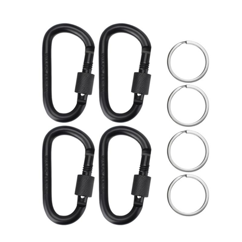 

4Pcs D-Rings Locking Carabiner Keychain Clip with Key Rings Spring Snap Hook for Outdoor, Camping, Hiking, Fishing