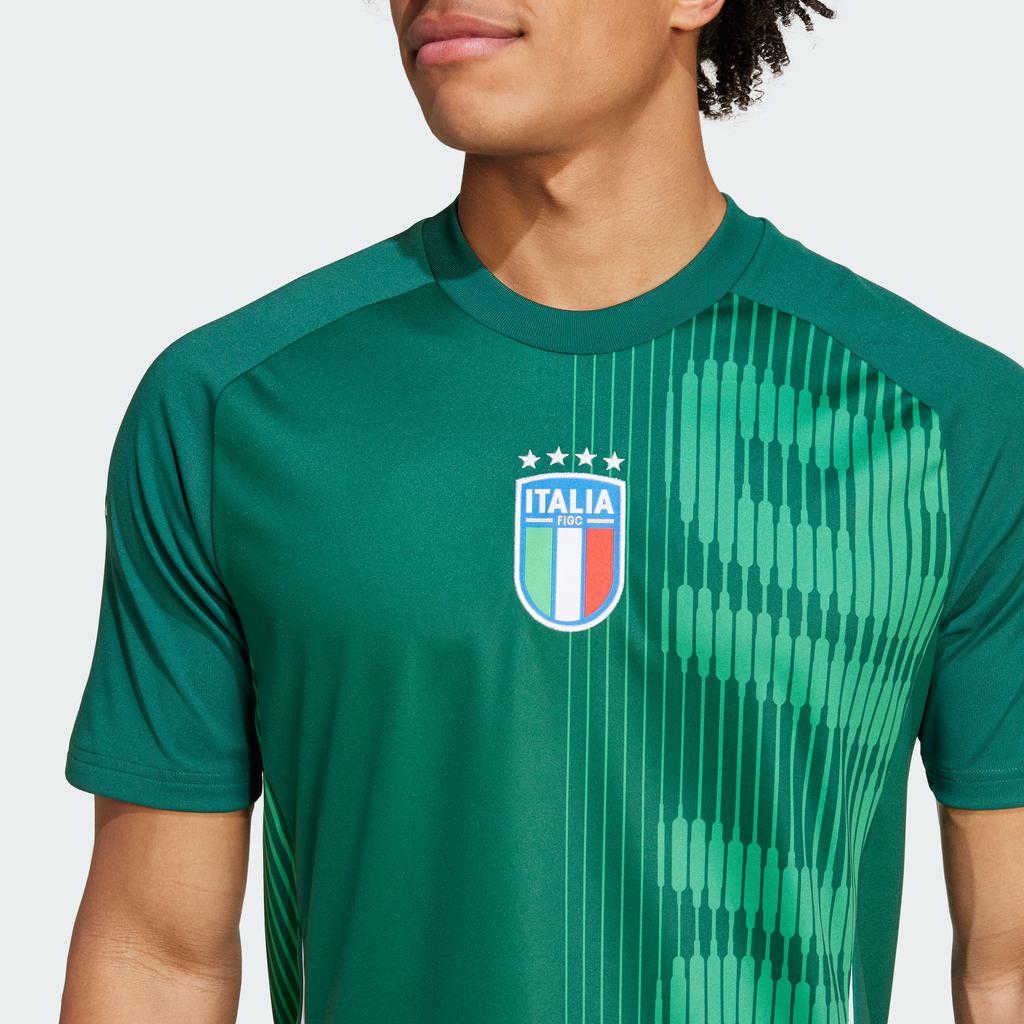 Adidas Italy Pre-Match Jersey Printed Round Neck Short Sleeve Soccer Shirt Men Tops Dark-Green IW7950