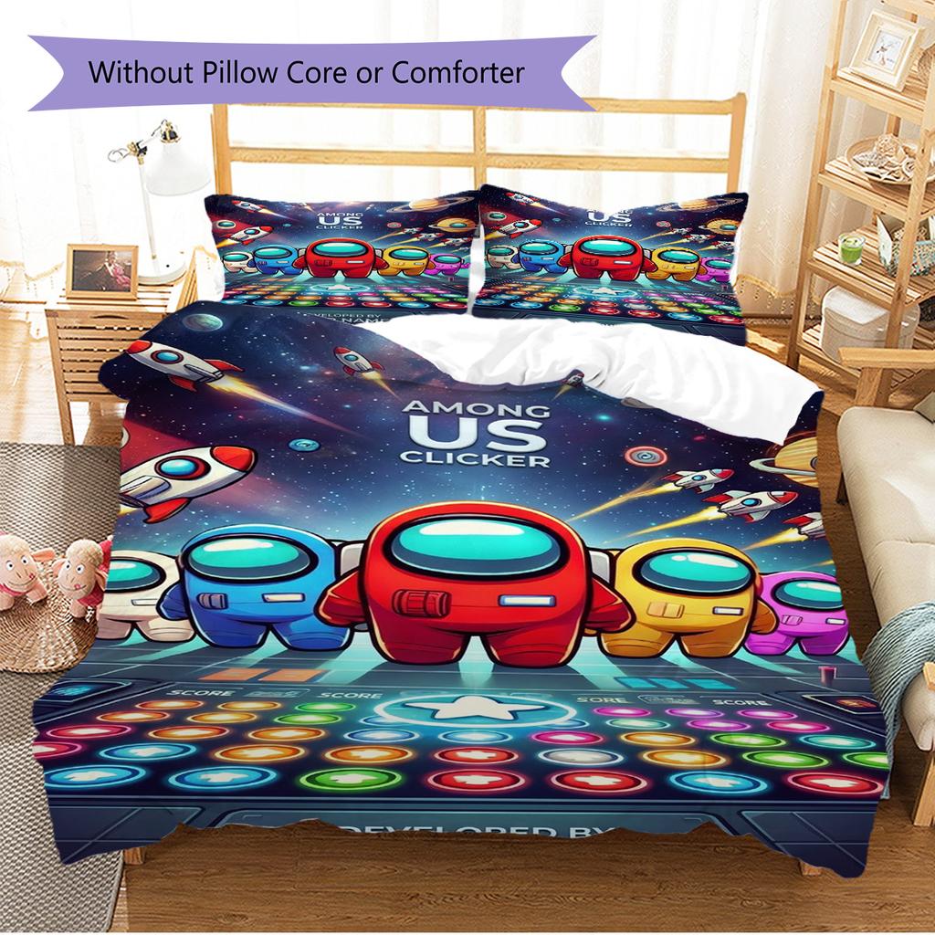 Name Custom Among Us Pattern Bedding Set Quilt Cover Pillowcase Home Decor Gift (1 * Duvet Cover + 2 * Pillowcase, Without Core)