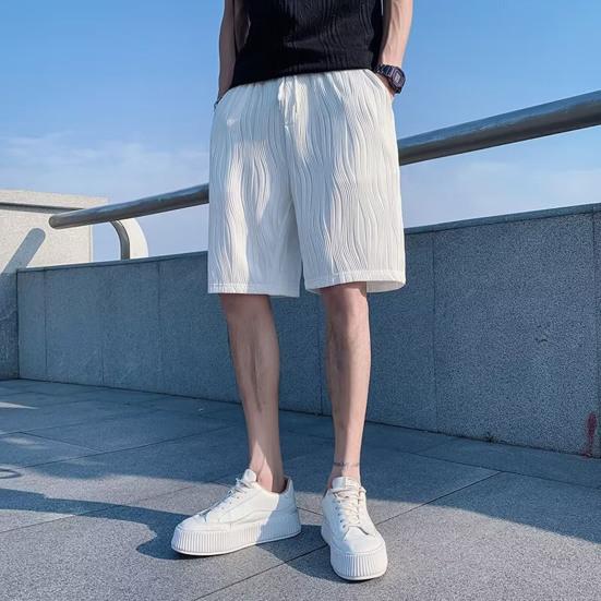 Men Shorts Elastic Waistband Drawstring Design Summer Athletic Pants with Pockets Quick Drying Loose Fit Fitness Short Pants