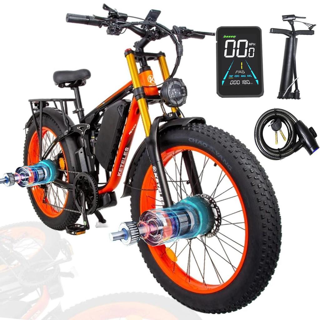 Keteles K800 Pro Electric Bike, 2×1000W Dual Motor, 48V 23Ah Battery, 26*4.0'' Fat Tires, Hydraulic disc brake, Color Display