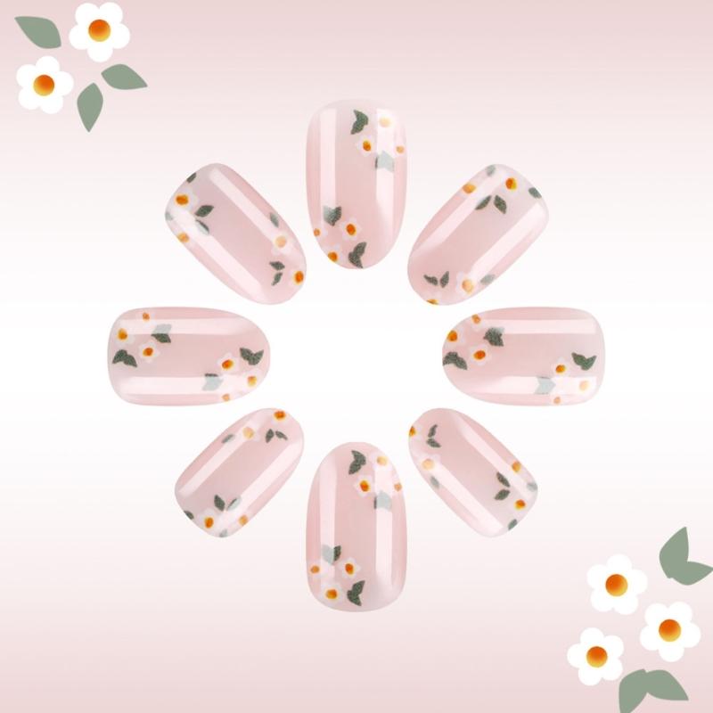 Square Press On Nail Flower Fake Nail Glues On Nail Artificial Acrylic Nail 12 Size 24pcs Stick On Nail for Women Girls