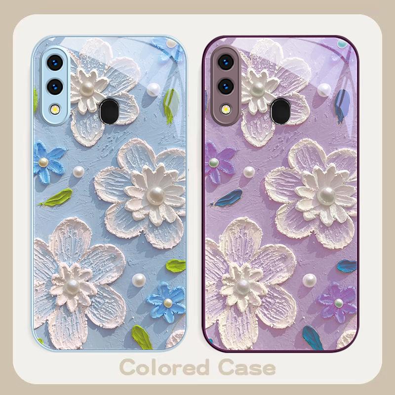 Creme Reis weiße Blüten Für Samsung A20 30 22 23 24 25 26 A31 32 33 34 A35 42 A50 51 52 53 54 55 56 70 71 72 73 Glas Handyhülle