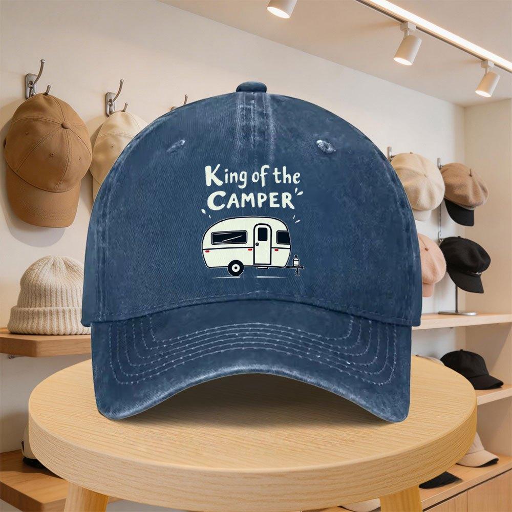 Mens Baseball Cap KingoftheCamper Camping Trailer Fashionable Casual Hat Adjustable for Spring and Autumn Outings Travel
