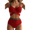Women’s Front Cross Bikini Swimsuit, Sexy Tight-Fit Two-Piece Swimwear, Backless Tankini Bathing Suit