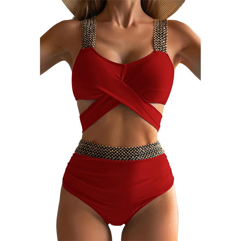 Women’s Front Cross Bikini Swimsuit, Sexy Tight-Fit Two-Piece Swimwear, Backless Tankini Bathing Suit
