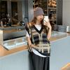Women's Spring and Autumn Waistcoat Trend College Style Jacquard Loose Collar All-match Knitted Outer Wear