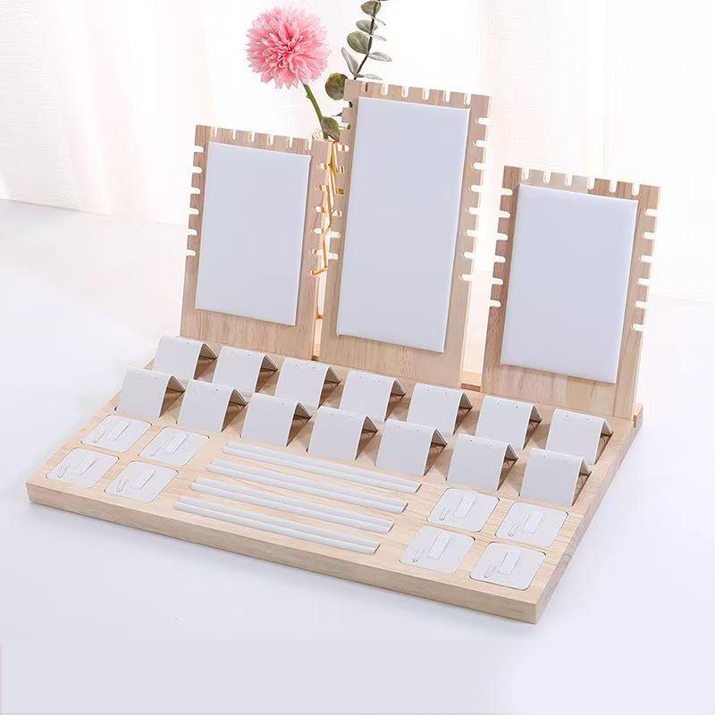 

Elegant Wood Jewelry Display Stand Multifunction Necklace Bracelet Earrings Ring Storage Rack Organizer Counter Showcase Props белый