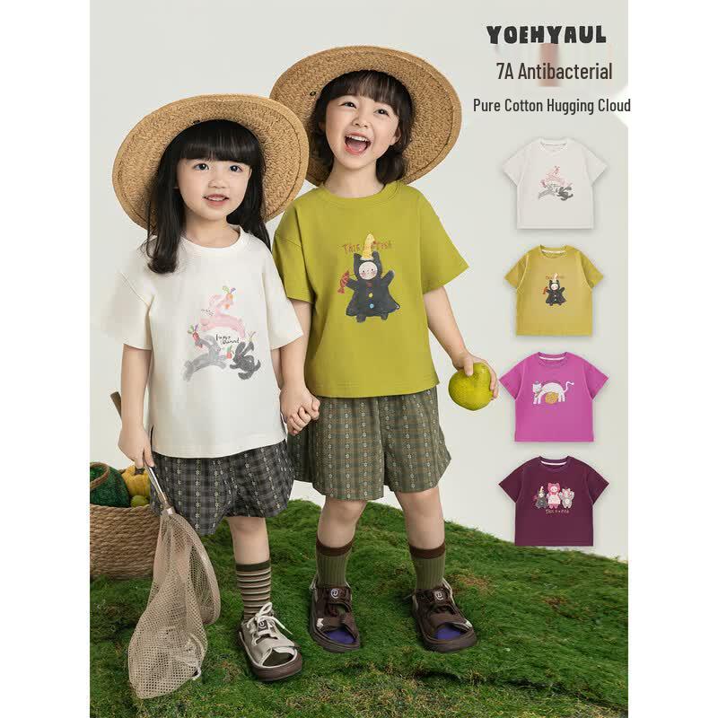 Youyou Girls' Summer Cartoon Print Short-Sleeve T-Shirt