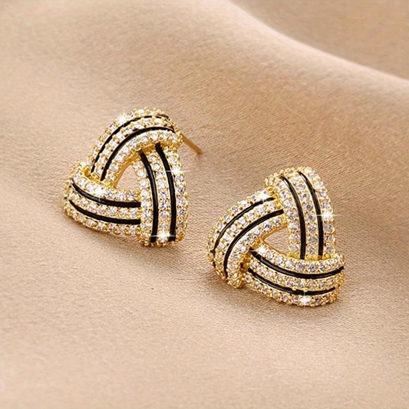 Elegant Golden Triangle Stud Earrings with Sparkling Rhinestones - Versatile Daily Wear & Party Jewelry