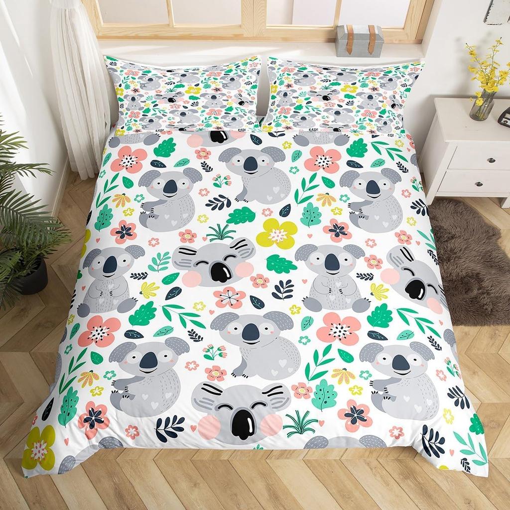 Fantasy Cartoon Animal Duvet Cover Set Queen King Size Morandi Color Printed Bedding Set For Kids Boys Girls 3 Piece Set