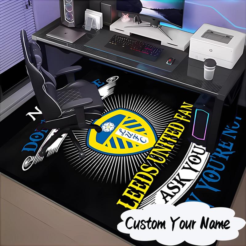 Custom Name Leeds Football Crest Rug for Living Room, Game Rooms, Office, Bedroom, Floor Mat Playful Design, Fan Gifts Christmas Decor