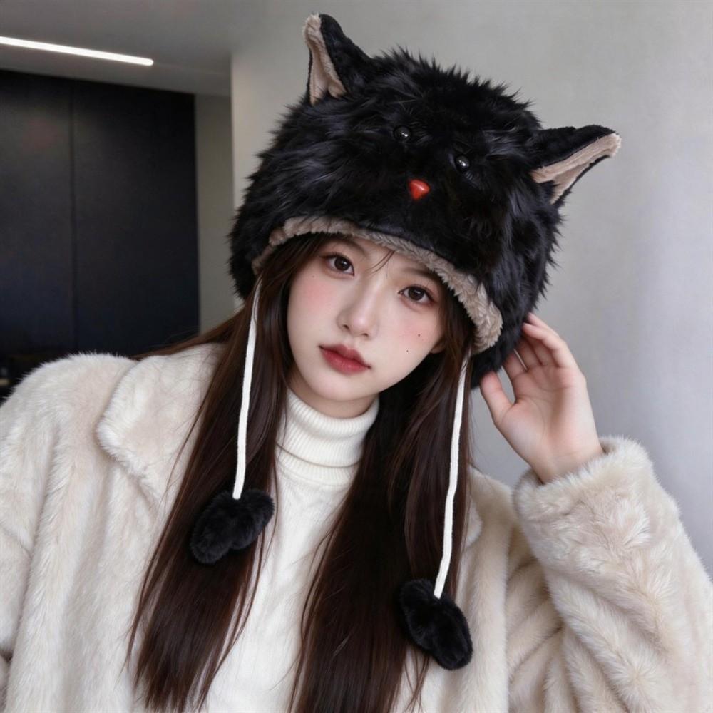 Ear Protection Plush Beanie Warm Lei Feng Cap Cute Faux Fur Hat for Women