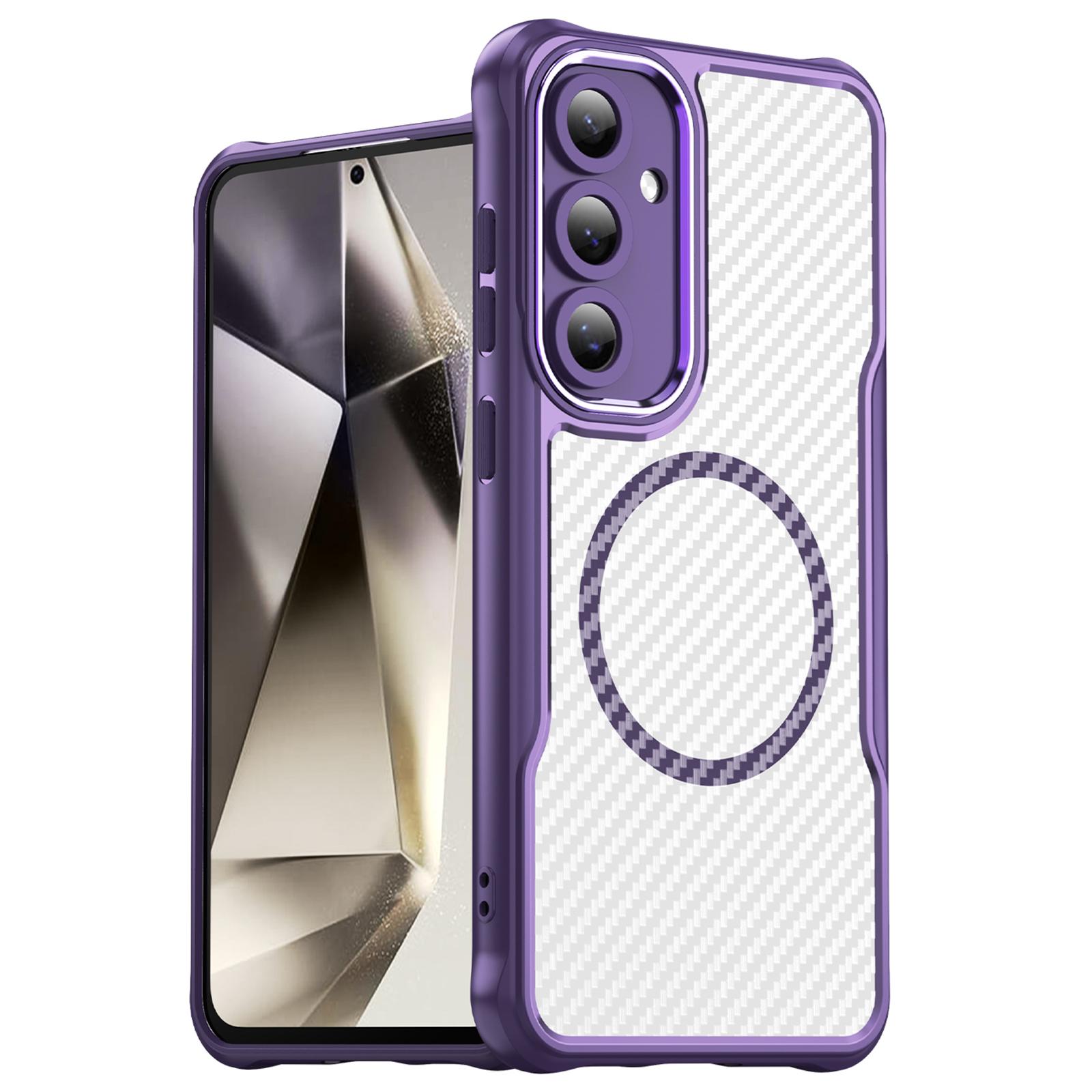 

For Samsung Galaxy S24 FE Case TPU+PC Carbon Fiber Phone Cover Compatible with MagSafe Purple