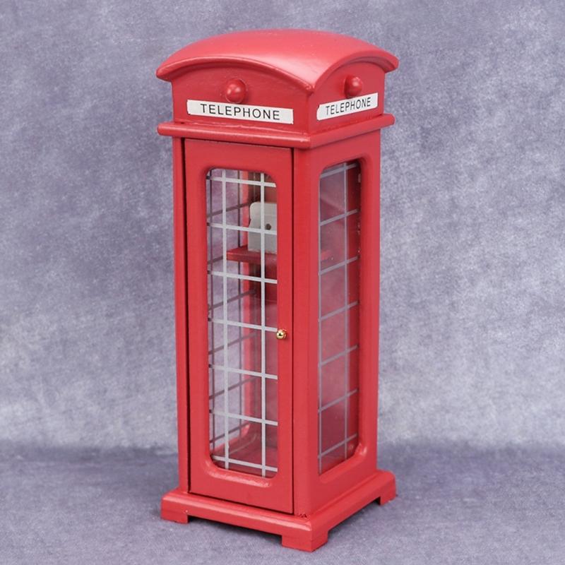 Mini Phone Booth Model Dollhouse Decorative Miniature Red British Phone Booth Micro Landscape Scenery Ornament Prop