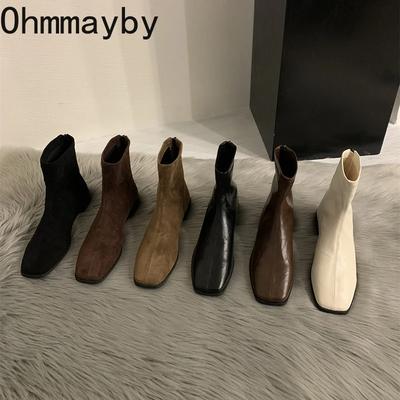 Spring Autumn Women Modern Ankle Fashion Square Toe Short Booties Ladies Casual Low Heel for Adult Women