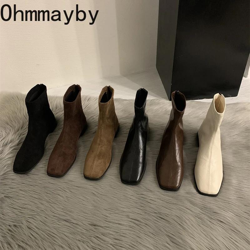 Spring Autumn Women Modern Ankle Boots Fashion Square Toe Short Booties Ladies Casual Low Heel Shoes
