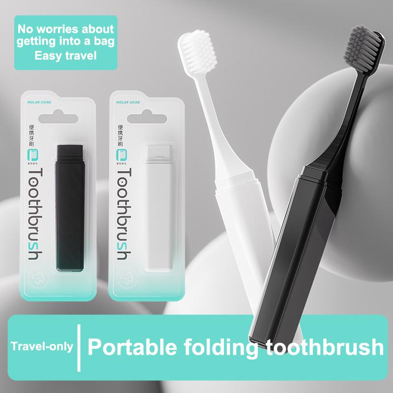 Travel Toothbrush Foldable Portable Small Dental Brush Simple Style Black/White Traveling Adult Soft Bristle Brush