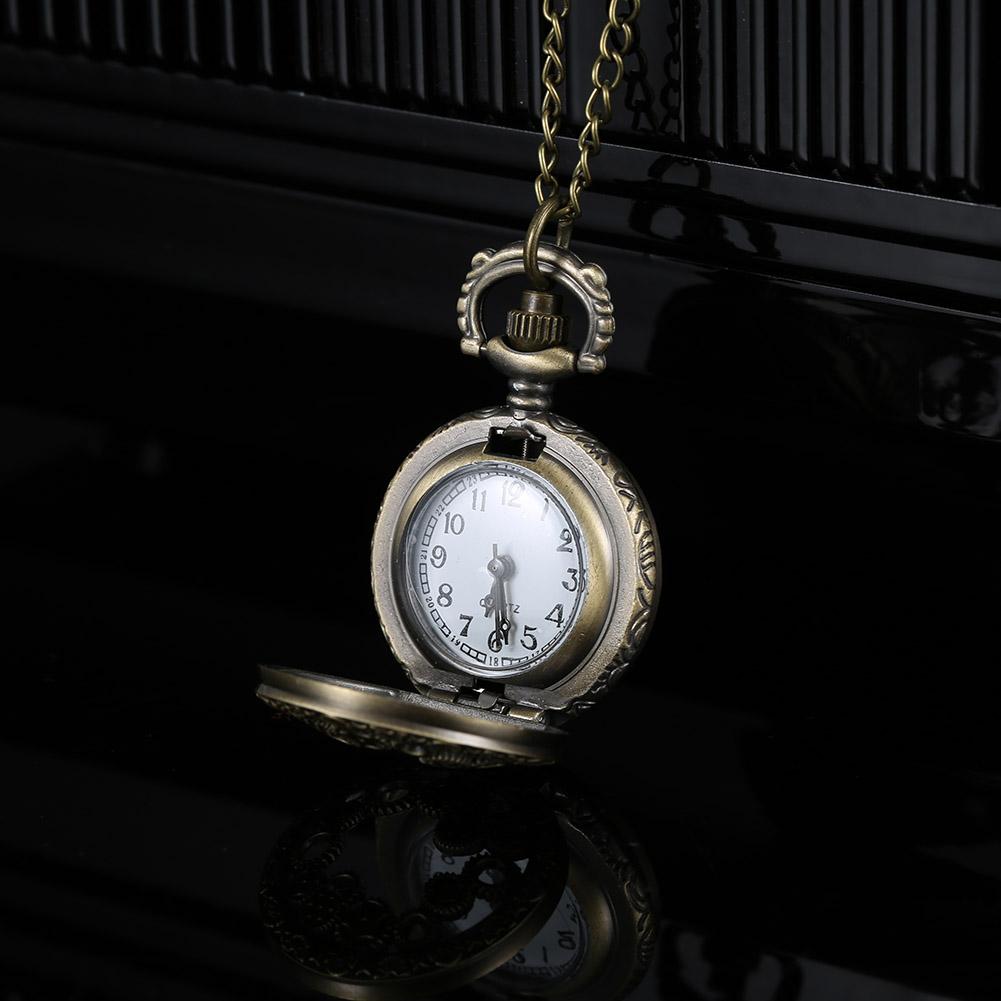 Orologio da tasca moda retrò per uomo donna, bronzo, quarzo, lega, cassa cava con ingranaggi scolpiti, con catena