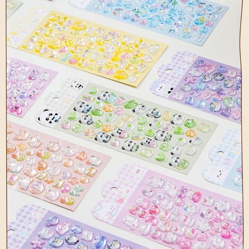 Cartoon Embossed Animal Sticker Waterproof PVC Resin Sticker for Notebook Phone Cover Card Making Kids Room Wall Art