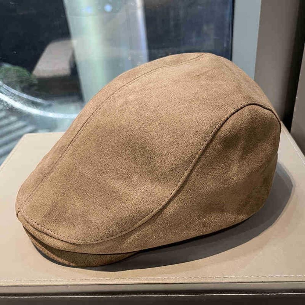 Solid Color Winter Forward Hat Warm Retro Flat Cap Unisex Suede Newsboy Cap Daily