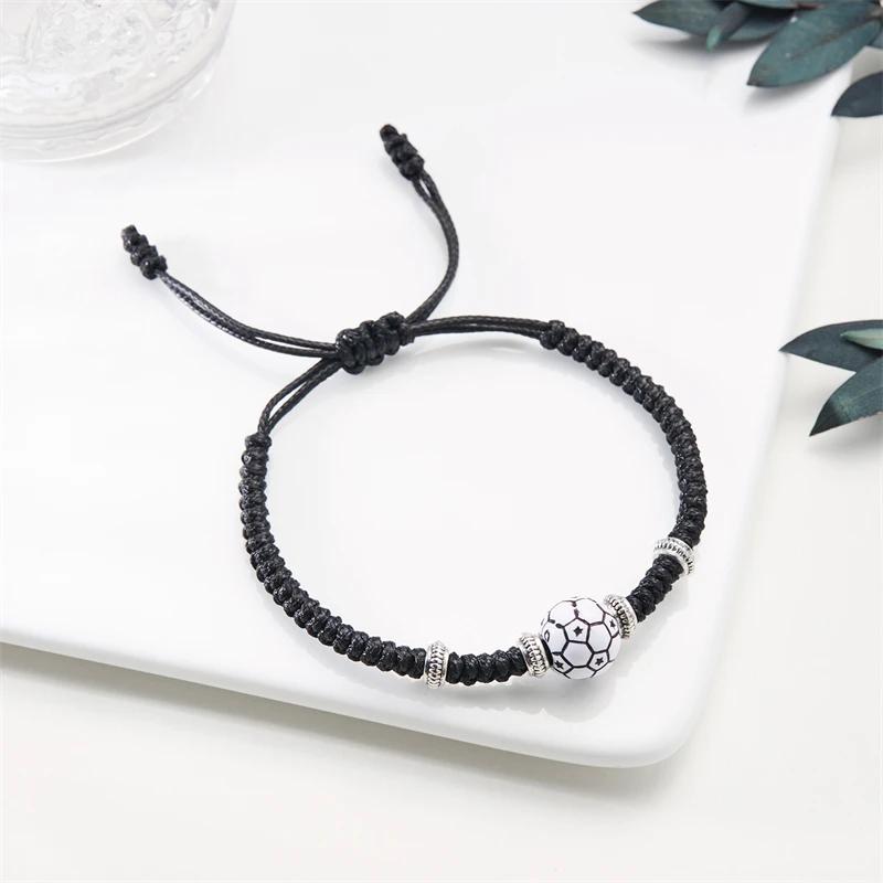 Football Baseball Basketball Charm Bracelet For Men Women Simple Adjutable Black Rope Braided Bracelet Boys Sports Jewelry