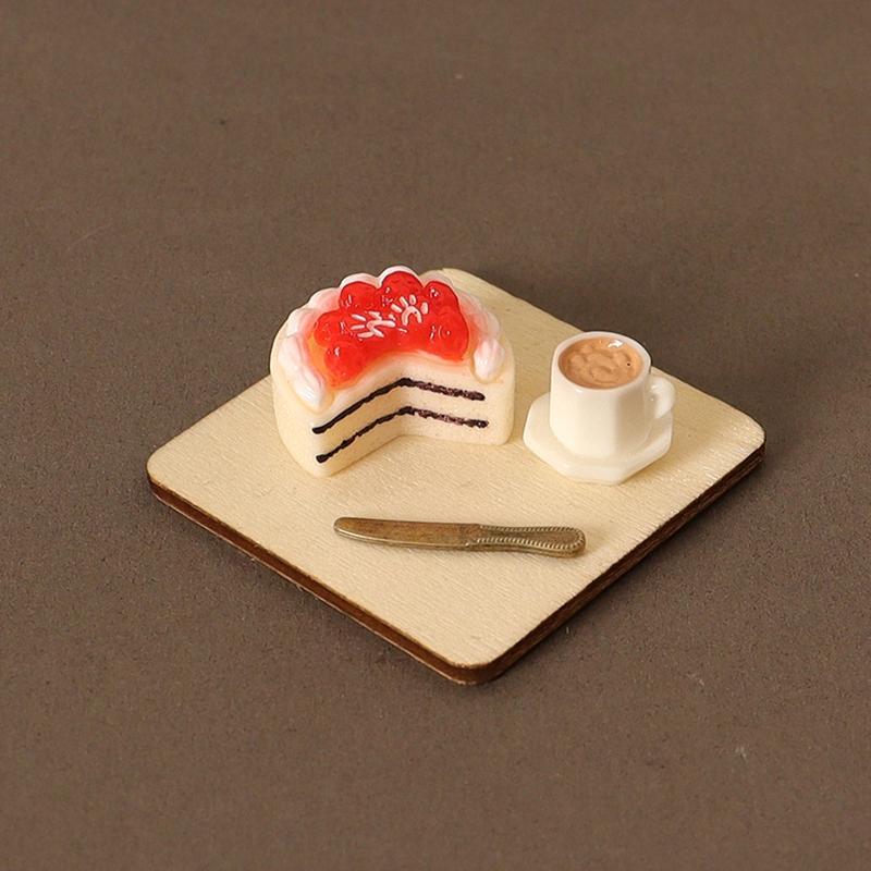 1Set 1:12 Puppenhaus Miniatur Kuchen Kaffee Gabel Tablett Lebensmittel Modell Küche Dekor Spielzeug Puppenhaus Zubehör