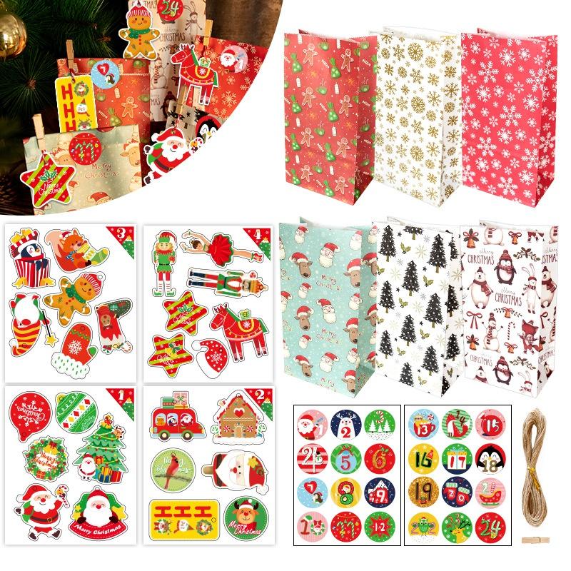Christmas Wrapping Paper Bag Gift Tags with Strings Xmas Decor Printed Paper Card Labels Christmas Decoration Packaging Supplies