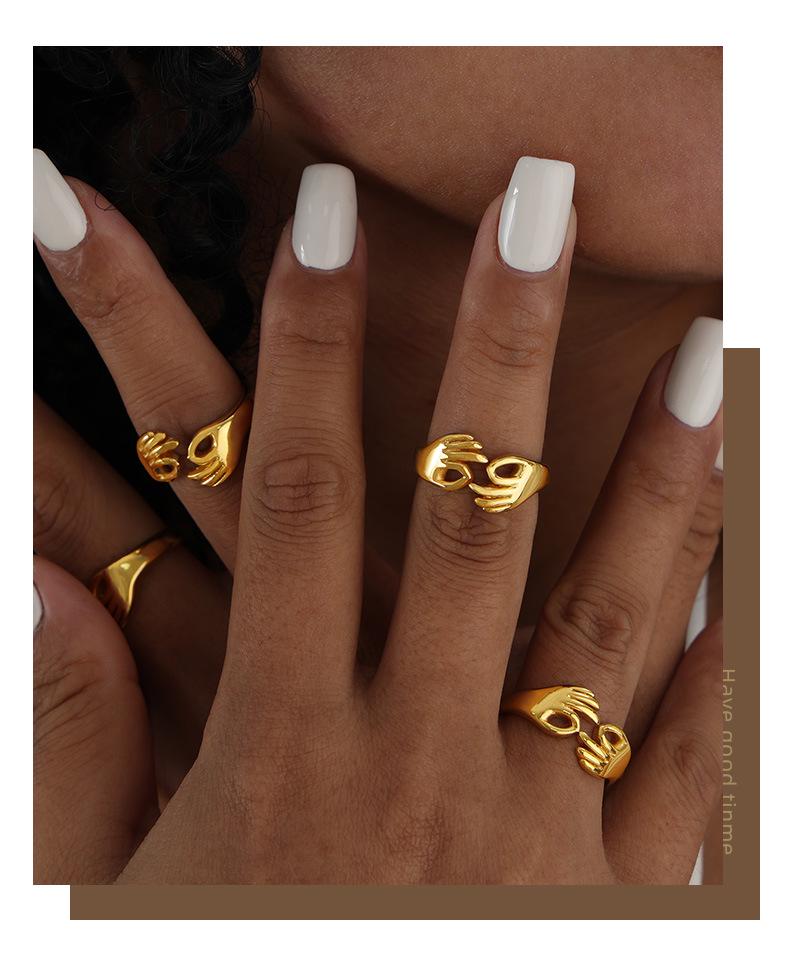 Hong Kong Retro-Style Open Ring: Unique Titanium Steel, 18K Gold, Non-Fading Women’s Jewelry