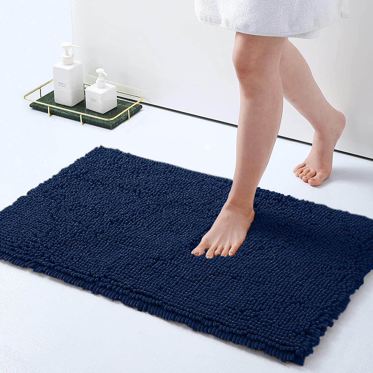 

1/2Pieces Bathroom Rugs Non-Slip Chenille Bath Rug Ultra Soft Super Absorbent Bath Mat for Bathroom Toilet Tub Ushape 50x50cm Темно-синій