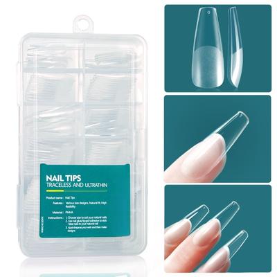 French Nail Tips 120PCS Short French Full Cover White Clear False Nails 5 Sizes Square Acrylic Press On Nails with Box