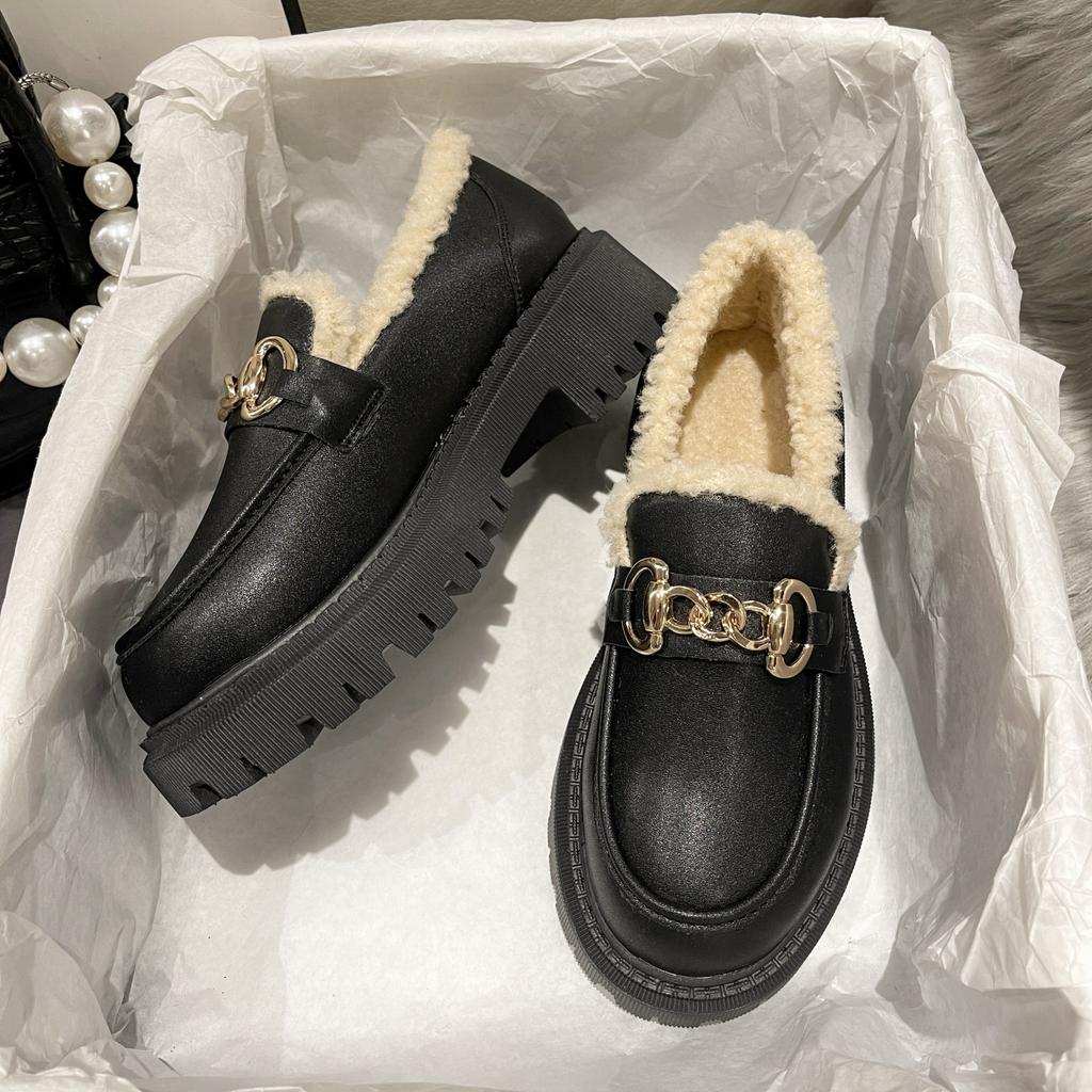 Fashion Amy and Michael Cute Girls Uniform Chunky Princess Shoes Female Women Brown Platform Pumps Retro Loafers Winter Warm Plush Shoes