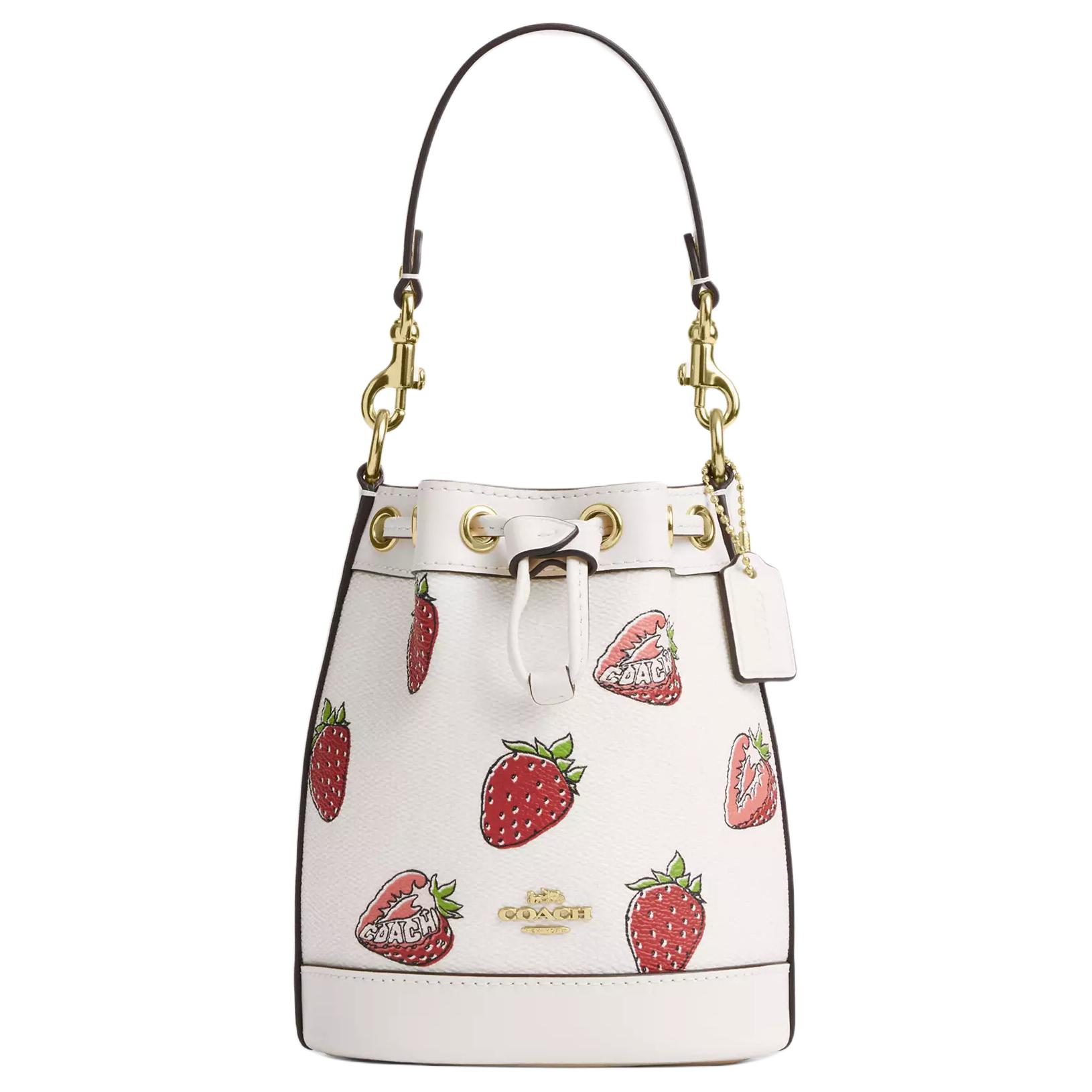 Coach Women Mini Bucket Bag Strawberry Print Canvas Crossbody Bag CAL11-IMCAH Basic Set (Bag+Dust Bag)