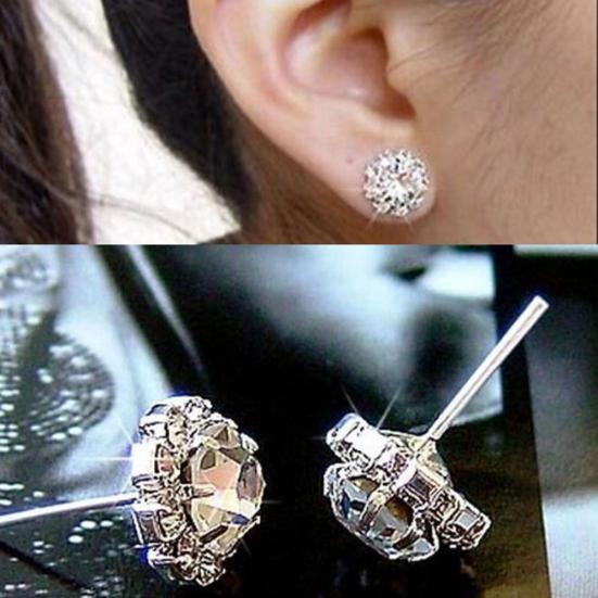 1 Pair Women Girls Fashion Elegant Shiny Rhinestones Ear Stud Earrings Jewelry