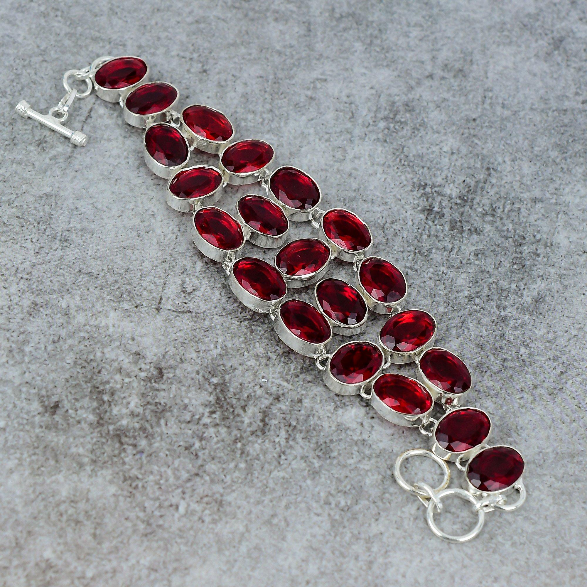 

Mozambique Garnet Gemstone Handmade 925 Sterling Silver Bracelet 7-8 M-301