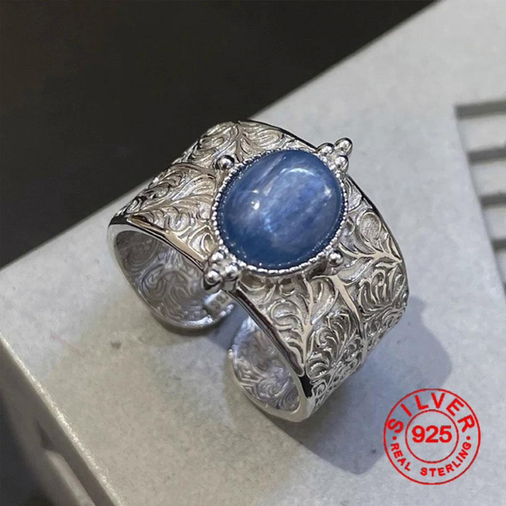 

BFCLUB Silver Color Rings for Women Fashion Geometric Handmade Irregular Blue Ring Simple Fine Jelwery Party Christmas Gift