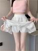 White 3D A-line Skirt: High-Waist, Slimming, Fluffy Cake Design for Spring, Summer & Autumn.
