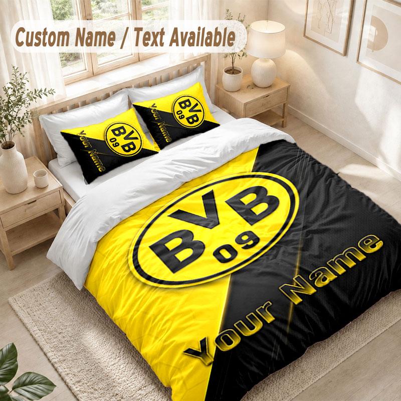 Custom Name Bedding Set 3 PiecesBorussia Dortmund Print Duvet Cover + 2 Pillowcases Soft Bed Decor