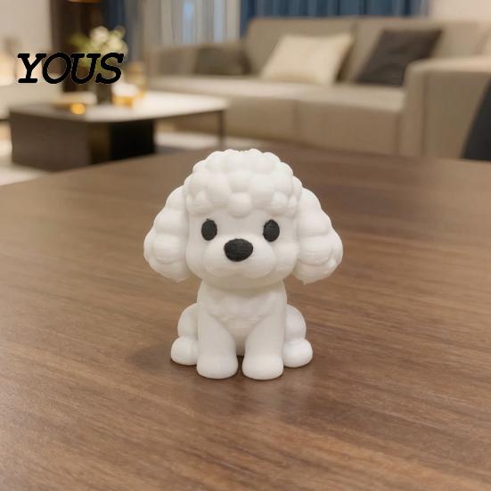 Vit Pudel Dekor 3D-printad Figur, Söt Mini Nallehund Skrivbords med Nordisk Heminredning Matt, Minimalistisk Bordsdekoration för